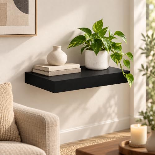 16" Black Floating Shelf for Wall, Bathroom Wall Shelf - view 6