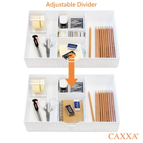 2PK - 3 Slot Drawer Organizer with Two Adjustable Dividers - 5 Compartments Drawer Storage Junk Drawer Organizer for Office Desk Supplies and Accessories, White - view 3