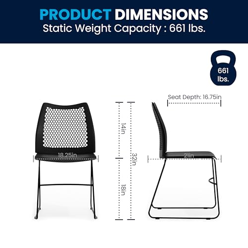 Hercules Series Contoured Lobby Chairs with Air-Vent Honeycomb Backs, Ergonomic Stacking Chairs for Offices, Set of 5, Black - view 3