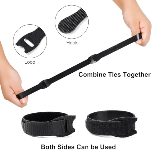 110PCS Reusable Cable Ties, Adjustable 8-inch Cord Organizer Ties, Multi-purpose Hook Loop Cable Management Wire Ties for Organizing Home, Office, Data Centers, Black (Pack of 2) - view 6
