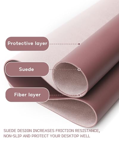 Non-Slip Leather Desk Pad, Waterproof Laptop Computer Desk Keyboard Mat, Table Protector Blotter Mat, Large Mouse Pad for Office/Work/Home/Decor(Dark Pink, 23.6" x 13.7") - view 3
