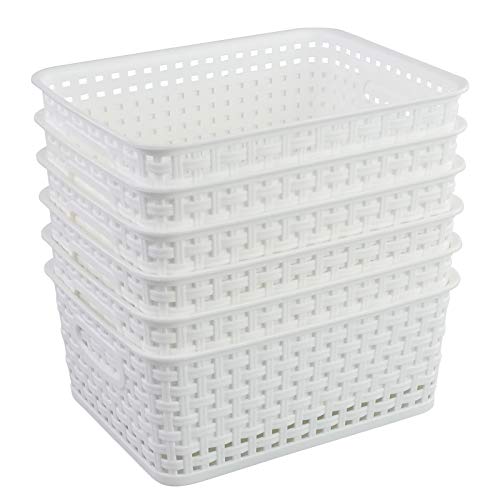 Plastic White Storage Baskets, 6 Pack Small Organizer Baskets Box