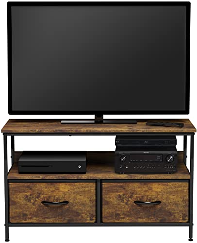 2-Drawer Small TV Stand for Bedroom, Wood Top (Rustic Wood)