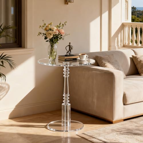 Clear Acrylic Writing Desk & Modern Round Acrylic Side Table Bundle, 2-Piece All-Clear Transparent Furniture Set for Home Office, Living Room, Bedroom & Lobby, Space Saving Easy Assembly Combo - view 4