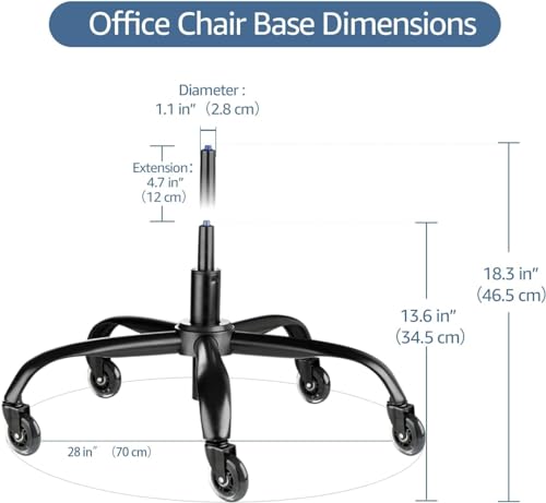 Office Chair Base Replacement Bundles, Heavy Duty 352LBs, Reinforced to Repair Swivel Gaming Chair Bottom Part with 5 Universal Premium Casters and 1 Gas Lift Cylinder(Matte Black) - view 3