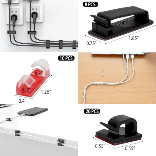 604 Pcs Cable Management Kit, 4 Cord Organizer Sleeve, 7 Cable Holder, 38 Adhesive Cord Clips, 40 Pcs+5 Roll Cable Organizer Straps 200 Cable Ties 300 Cable Wire Clips for PC TV Under Desk - view 5