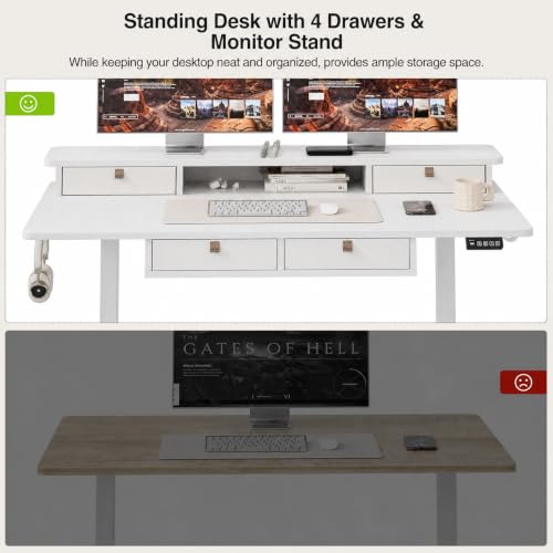 Electric Standing Desk with Four Drawers, Sit to Stand Up Height Adjustable Desk with Storage Shelf for Home Office, 47 * 28 Inch, Study, Ergonomic Adjustable Computer Desk, White - view 5