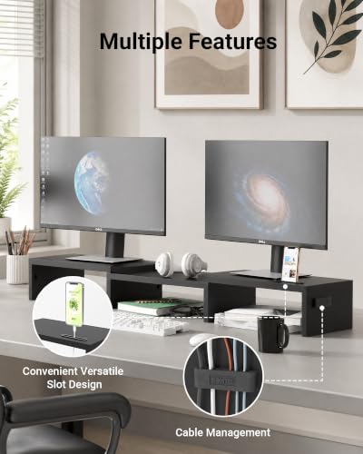 Dual Monitor Stand Riser, Adjustable Length & Swivel Angle, Black - view 5