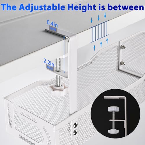 Under Desk Cable Management Box 25.3 Inch – Clamp-Mounted Cable Organizer Tray, Large Cord Management Box for Office & Home, Wire Organizer Under Desk Storage, White - view 2