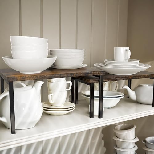 Stackable Cabinet Counter Shelf Wooden Top, Rustic Brown - view 2