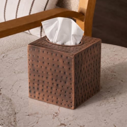 Tissue Box Cover Square – Hand Hammered Antique Copper Metal Tissue Holder Box for Bathroom Accessory, Aesthetic Decorative Facial Napkin Cube for Modern Home Decor - view 2