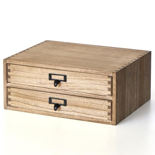 Solid Wood Desk Organizer with 2 Drawers, Desktop Storage, Brown
