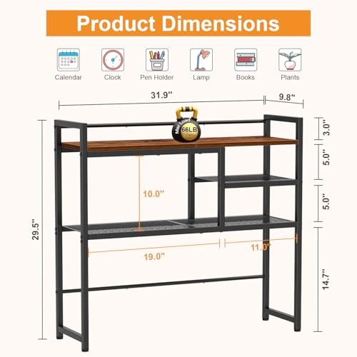 31.9" Desk Shelf, Desktop Organizer Shelf, Desk Hutch Dorm, 3-Tier Desk Display Rack, Desktop Bookshelf, Multipurpose Wood Desk Organizer Storage Rack for Home Office Dorm - view 3