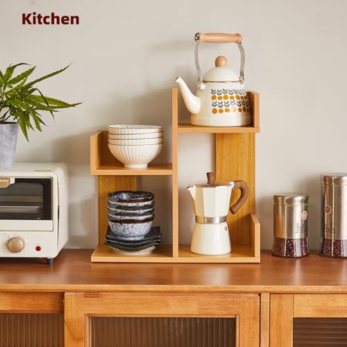Short Bookshelf Small Desk Organizer, Cactus Bookshelf Unique Bookcase, Book Display Shelf Small Plant Stand for Tabletop, Natural Wood Color YD-DSR002N - view 4