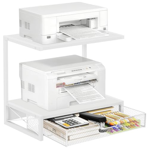 Printer Stand for Desk with Storage Drawer, 2 Tier Desk Shelf