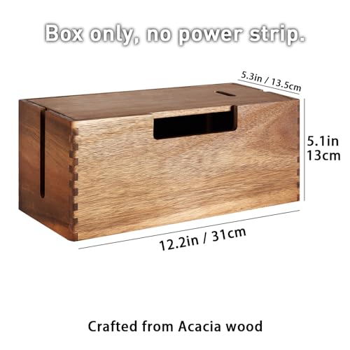 Acacia Wood Cable Management Box, Wooden Cord Hider & Organizer for Power Strip, Electrical Hiding, TV Wires, Desk & Floor Cables - Office Under Desk Cable Storage Box for Wire - view 2