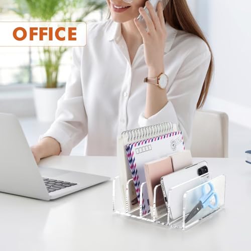 Acrylic Mail Holder, 5 Compartments Multifunction Desk Organizer - view 3