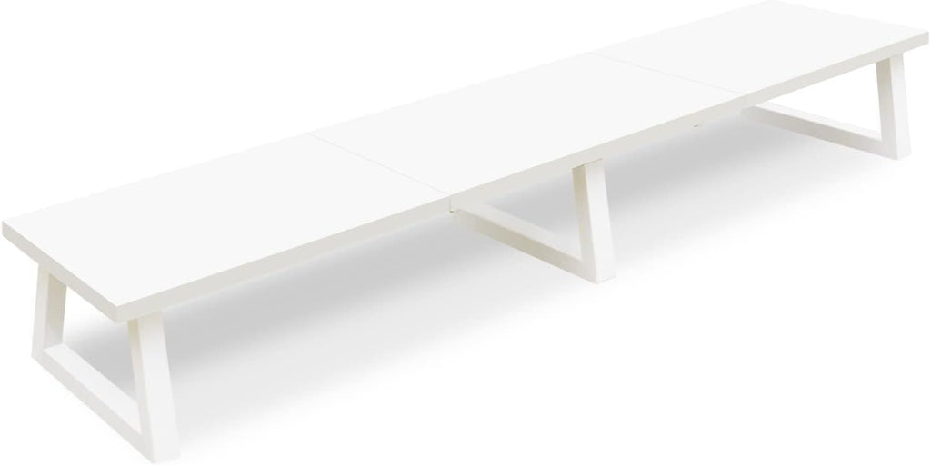 42 inch dual monitor riser white, desk organizer stand for TV laptop | extra long stand riser for 2 monitors, wood & steel TV riser, holds 300lbs, keyboard & PS5 storage, for home office & gaming