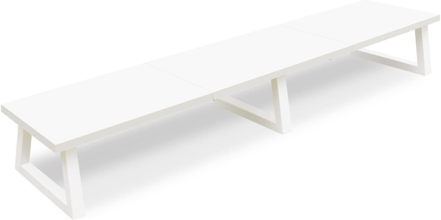 42 inch dual monitor riser white, desk organizer stand for TV laptop | extra long stand riser for 2 monitors, wood & steel TV riser, holds 300lbs, keyboard & PS5 storage, for home office & gaming