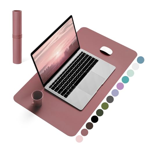 Non-Slip Leather Desk Pad, Waterproof Laptop Computer Desk Keyboard Mat, Table Protector Blotter Mat, Large Mouse Pad for Office/Work/Home/Decor(Dark Pink, 23.6" x 13.7")