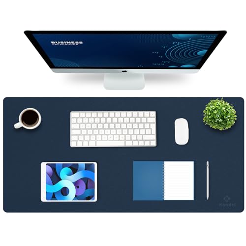 Extra Large Desk Mat, Leather Mouse Pad (35.4"x17", Dark Blue)