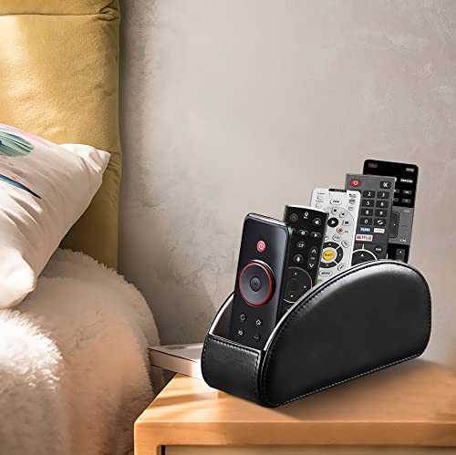 PU Leather Remote Control Holder with 5 Compartments - Storage Tray & Desktop Organizer for TV Remotes,Glasses,Pens,Accessories - Space-Saving Design for Bedside Table & Office Desk (Black) - view 6