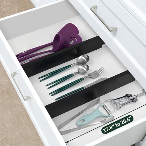 Bamboo Kitchen Drawer Divider, Black Utensil Drawers Organizer - view 3