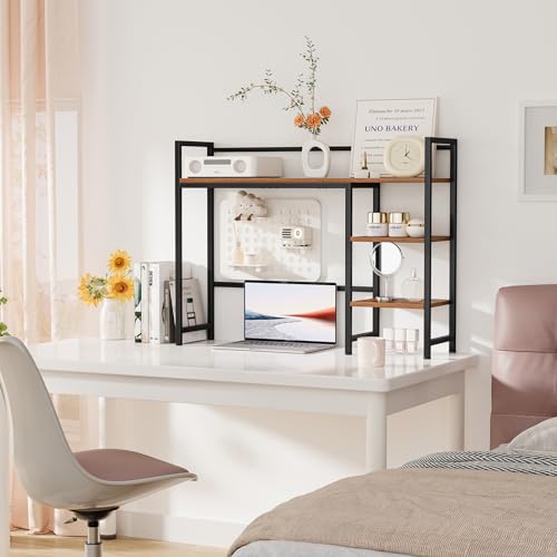 Desk Shelf, 38.6" Desktop Organizer Shelf, Desk Hutch for Computer Monitor, 4 Tier Desk Display Rack, Wood Desktop Bookshelf Storage Rack for Home Office Dorm, Rustic Brown - view 5