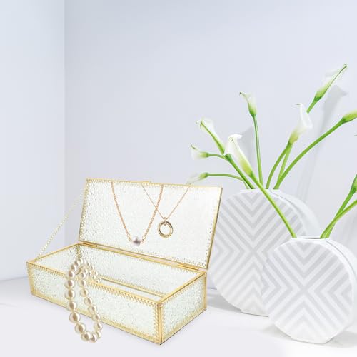 Rectangular Glass Jewelry Storage Box with Diamond Pattern and Lid - view 5