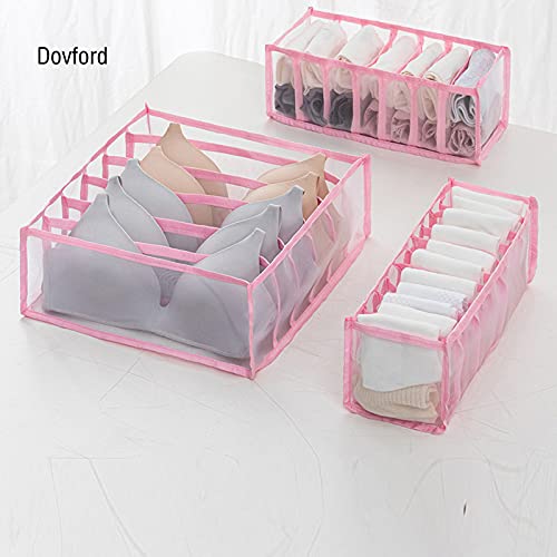 Foldable Underwear Storage Box, 3Pcs Set Organizer Drawer Divider Compartment, Nylon Divider Bra Socks Panty Storage Bag (Pink) - view 3