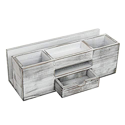 Liry Products Whitewashed Wooden Desktop Organizer Multiple Compartments Rack Shelf Drawer Tabletop Wood Storage Cabinet Office Supplies Caddy Document Stationery Holder Accessory Sorter Vanity Home - view 4