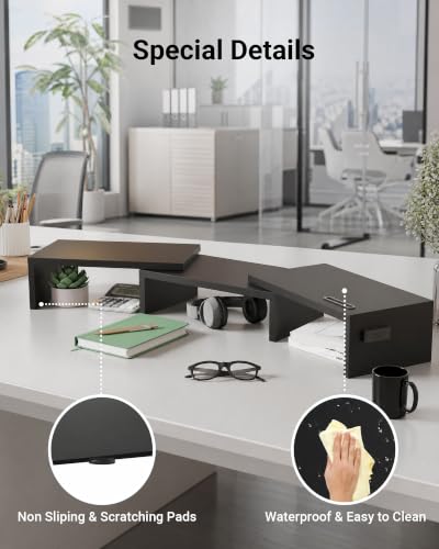 Dual Monitor Stand Riser, Adjustable Length & Swivel Angle, Black - view 6