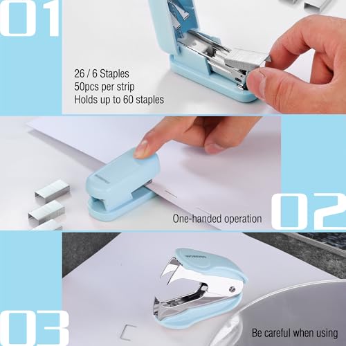 Mini Stapler with Staples, Blue Stapler with Remover, 2000 Staples - view 5