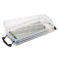 1 Pack Modern Plastic Pencil Box, Clear Marker Organizer, Stackable Storage Box for Painting Brushes Pencils, Crayon Case Pen Container with Snap-tight Lid for Drawing Tools Small Items (Black)