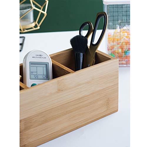 Bamboo Wood Pens Pencils Holder Cup for Desk Remote Control Holder, Caddy,Organizer,Desktop Storage with 3 Compartments,Makeup Brush Holder,Silverware Caddy for Party,Office Supplies (3 Grid) - view 4