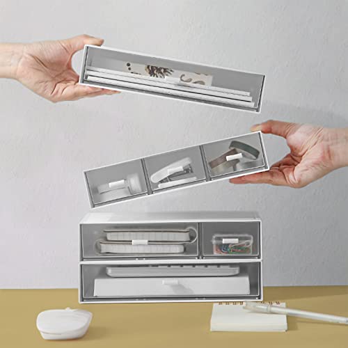 Desk Organizer-Stackable Storage Drawers, Plastic Compact Desk Storage Box Perfect for Collection Small Item/Cosmetic Office Organizer - 3 drawers (White) - view 6