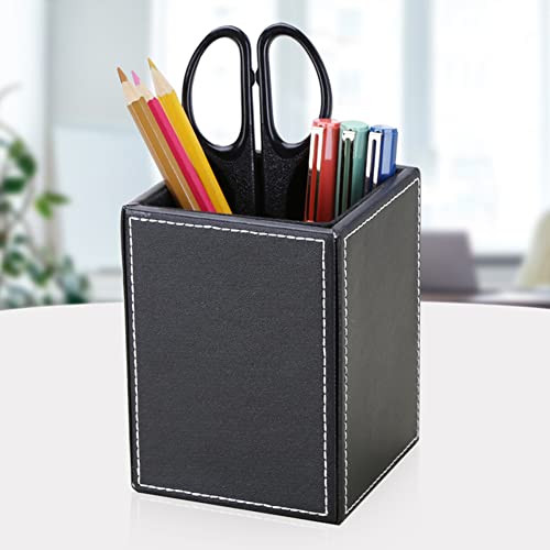 PU Leather Square Pens Pencils Holder Cup Desktop Stationery Organizer Case Office Accessories Container Box (black) - view 5