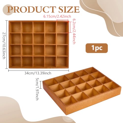 20 Grids Pine Wood Sorting Tray, Stackable Jewelry Organizer Closet Drawer Divider Organizer Storage Trays Containers for Closet Organization Jewelry Display, Crafts, Jewelry, Brown - view 2