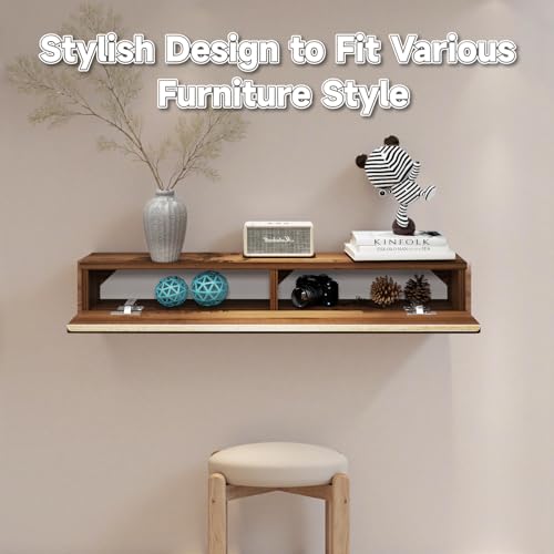 Floating Solid Wood Console Table, 32'' Wall Mounted Narrow Entryway Table with Storage Shelf, Modern Couch Shelves Small Entry Way Tables for Entryway, Front Hall, Hallway (Walnut, 31.5IN) - view 3