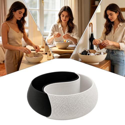 Double Compartment Jewelry Bowl, Black White Tray, Home Desk Holder - view 4