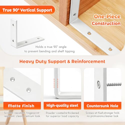 Shelf Bracket 8 Pack 14" Lx8 H 5mm Thick Heavy Duty White L Brackets - view 4