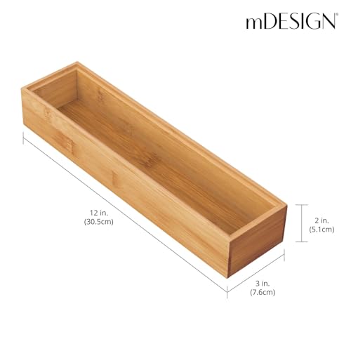 Slim Wooden Bamboo Drawer Organizer for Office - 12" Long Stackable Storage Box Tray for Desk Drawers/Cabinet - Junk Drawer and Accessories Organization - Echo Collection, 2 Pack, Natural Wood - view 5