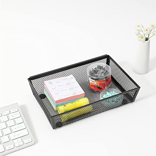 Mesh Tray Kitchen Drawer Utensil Cutlery Tray Office Supplies with Inter-locking Arm Drawer Dividers Organizer for Silverware, Flatware, Home,Office, School,Bedroom(9＂X6＂4pack) Black - view 4