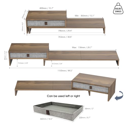 Triple Monitor Stand with Storage Drawer, Adjustable Length and Angle - view 3