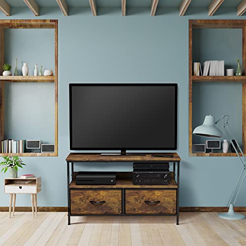 2-Drawer Small TV Stand for Bedroom, Wood Top (Rustic Wood) - view 4