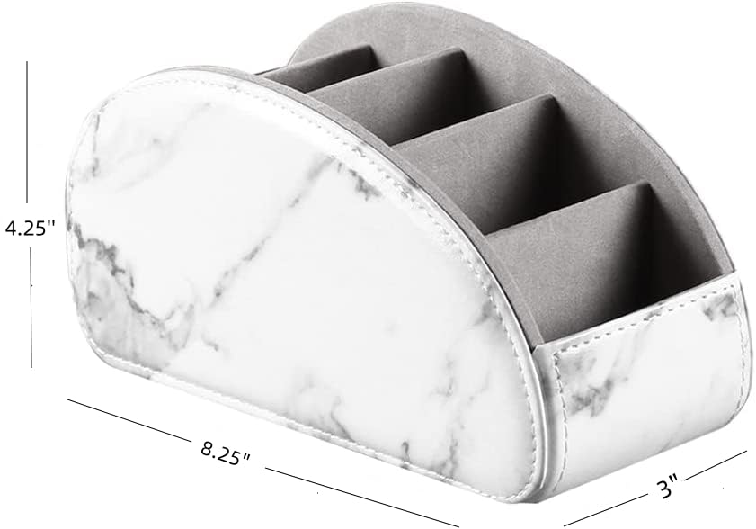 Arnice PU Leather Remote Holder, Arc Shape Caddy Desktop Organizer with 5 Spaces for TV, DVD Remotes, Media Controllers, Pen, Pencil, Office Supplies (White) - view 2