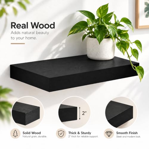 16" Black Floating Shelf for Wall, Bathroom Wall Shelf - view 4