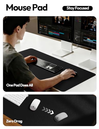 Leather Desk Protector, Office Mat, Large Mouse Mat, Non-Slip PU Leather Blotter, Laptop Desk Mat, Waterproof Writing Pad for Office and Home (Black, 31.5" x 15.8") - view 4