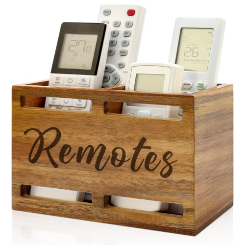 Acacia Wood TV Remote Control Holder for Table Wall Mount Remote Organizer