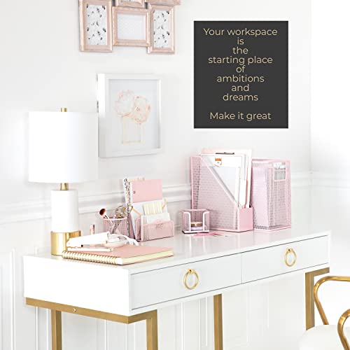 Pink Desk Organizer Set | 5 Piece Metal Office Desk Organizer with Hanging File Holder, Magazine Organizer, Pen Cup, Sticky Note Holder, Letter Sorter | Desk Organizers and Accessories - view 2